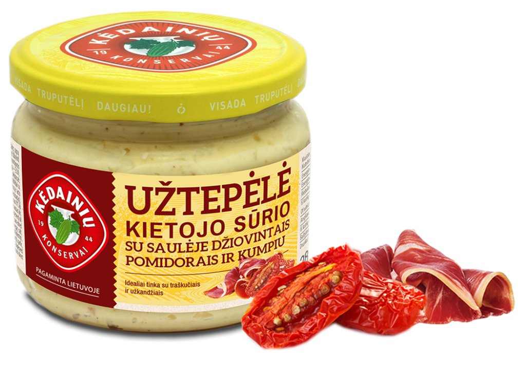 Kietojo sūrio užtepėlė su saulėje džiovintais pomidorais ir kumpiu