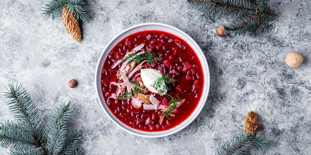 Barščiai su rūkyta vištiena ir kastiniu